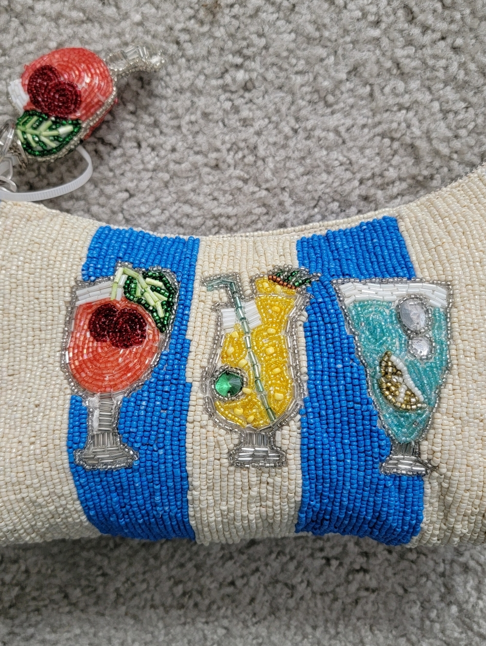 NWT Blue and Cream Striped Beaded Cocktail Shoulder Bag - Picture 4 of 4